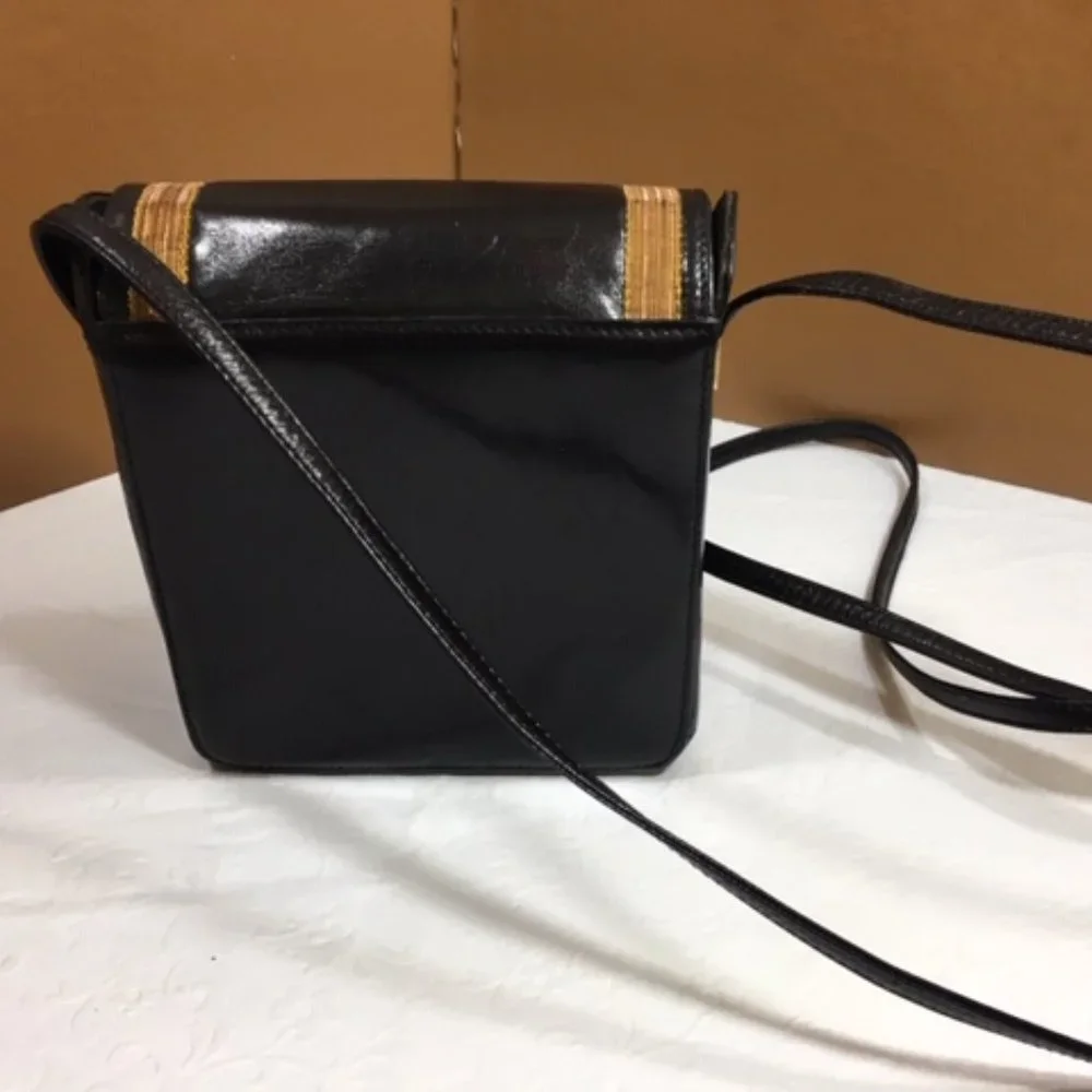 VINTAGE RODO Black Leather w/Gold Trim Italian Shoulder Bag